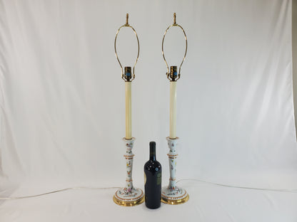 Pair Vintage Frederick Cooper Hand-Painted Chinoiserie Candlestick Lamps