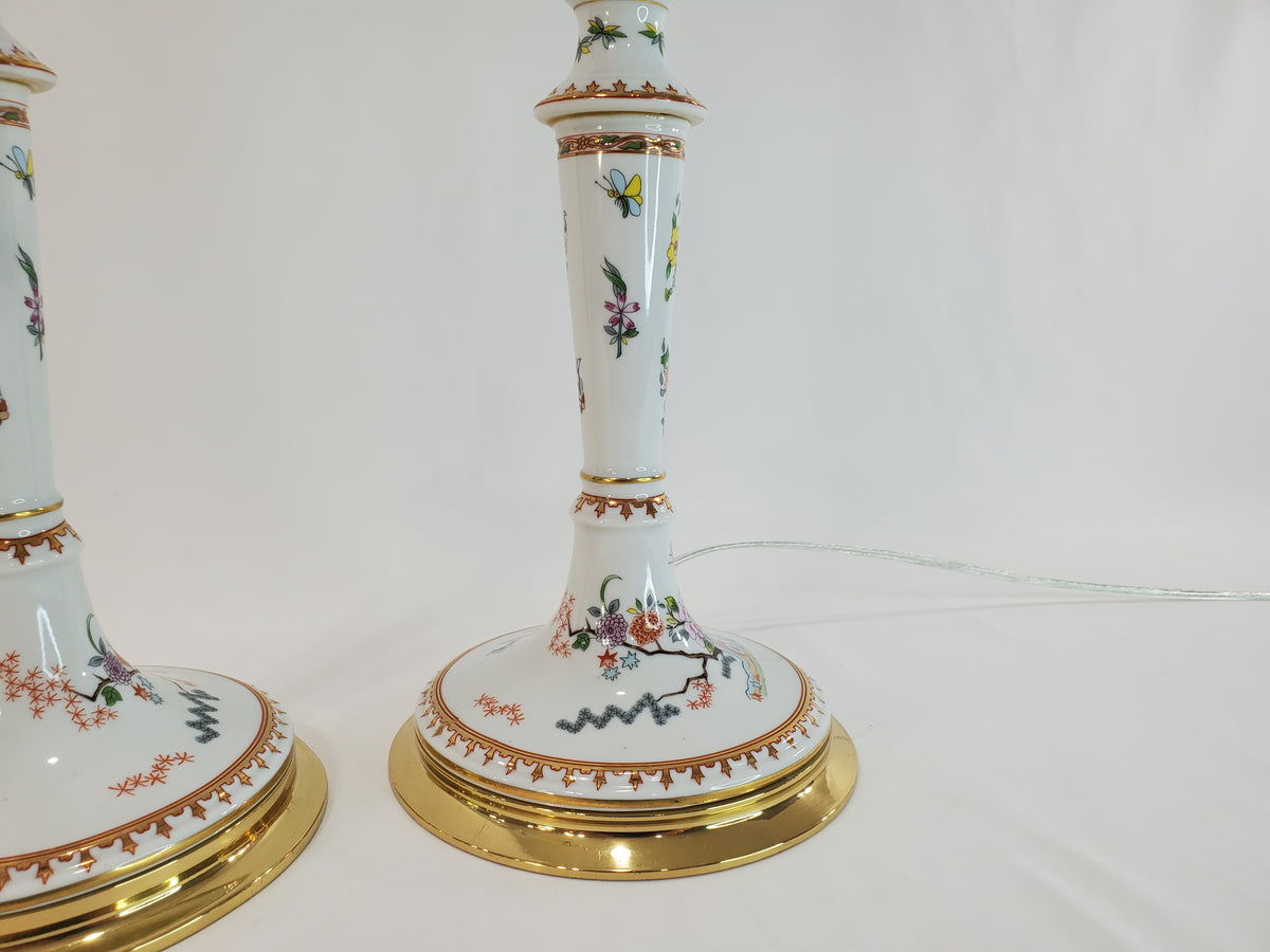 Pair Vintage Frederick Cooper Hand-Painted Chinoiserie Candlestick Lamps