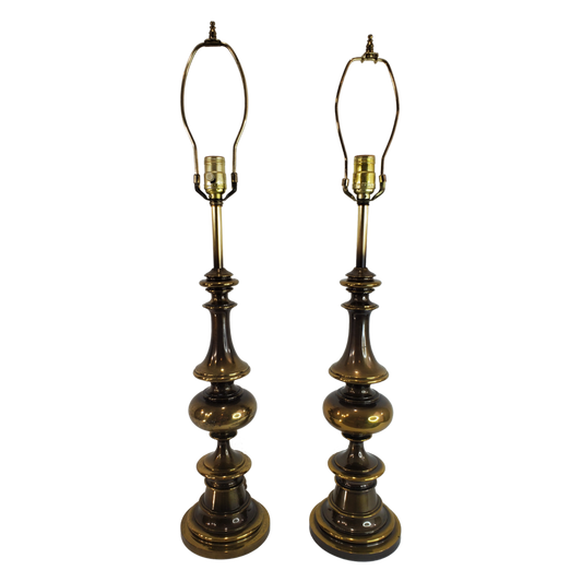 Pair Vintage Hollywood Regency Brass Table Lamps by Westwood Industries