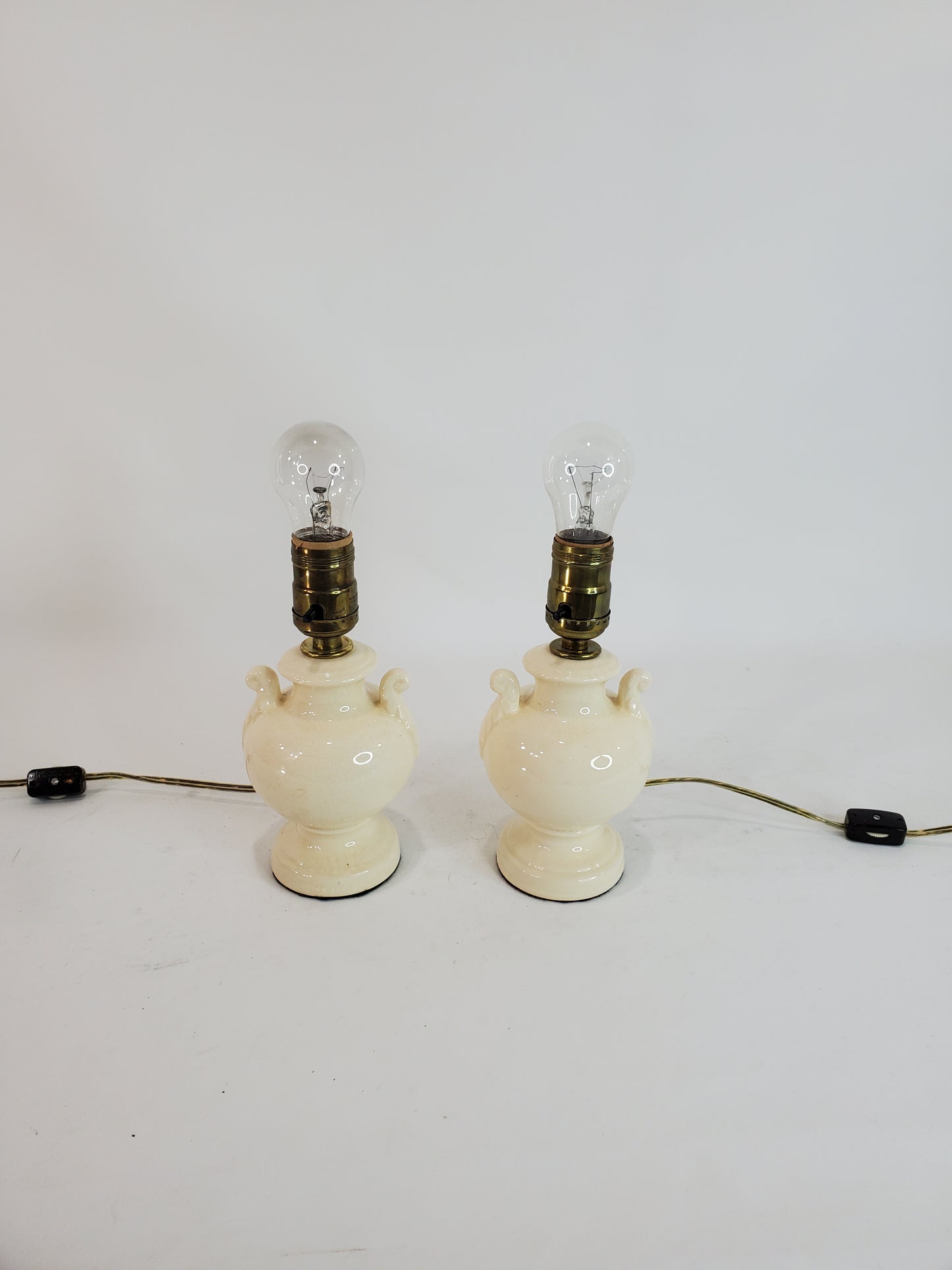 Pair Vintage Petite Ceramic Vanity Table Lamps Early 1900s