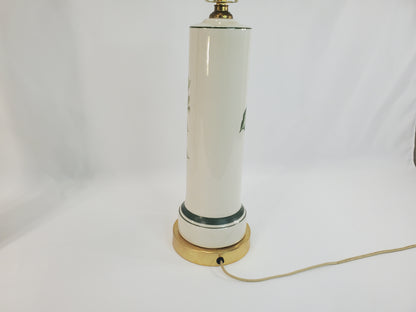 Pair Vintage Porcelain Brass Hand Painted Floral Table Lamps-2