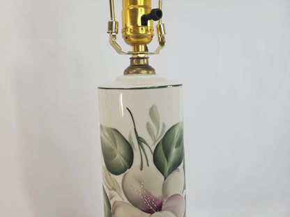 Pair Vintage Porcelain Brass Hand Painted Floral Table Lamps-2