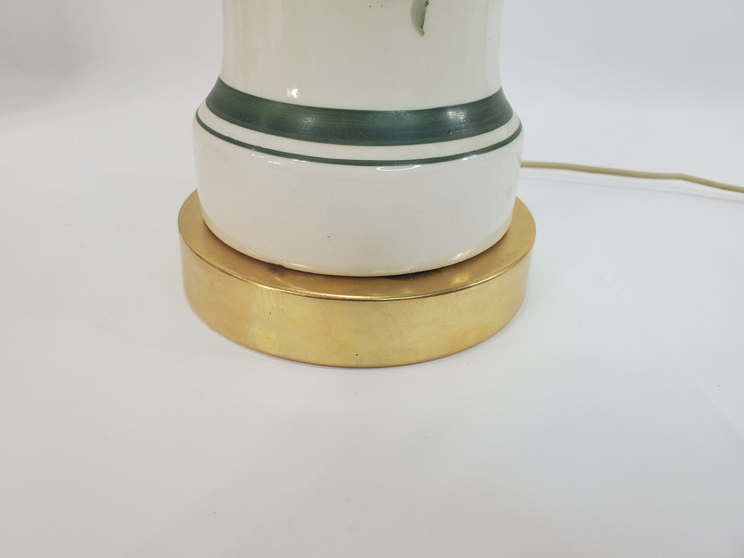 Pair Vintage Porcelain Brass Hand Painted Floral Table Lamps-2
