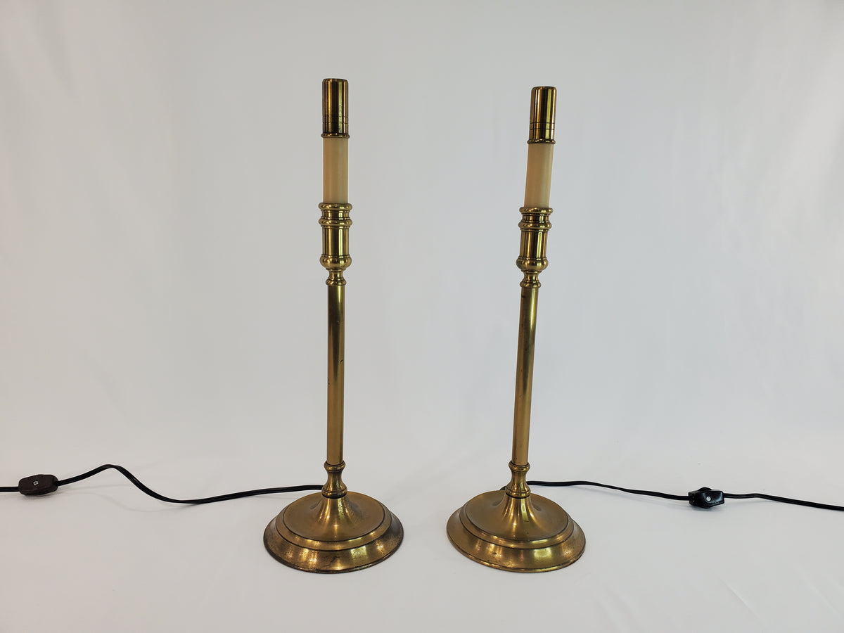 Pair Vintage Solid Brass Candlestick Buffet Lamps by Chapman