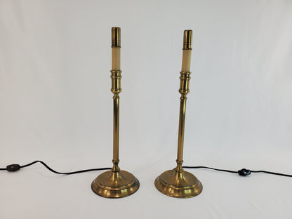 Pair Vintage Solid Brass Candlestick Buffet Lamps by Chapman