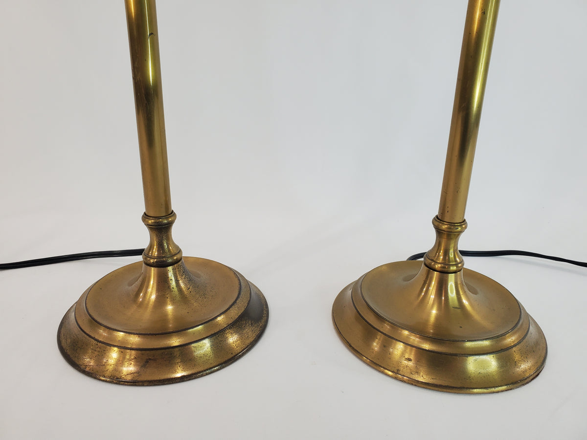 Pair Vintage Solid Brass Candlestick Buffet Lamps by Chapman