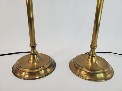 Pair Vintage Solid Brass Candlestick Buffet Lamps by Chapman