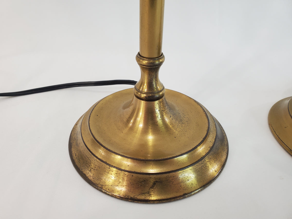 Pair Vintage Solid Brass Candlestick Buffet Lamps by Chapman