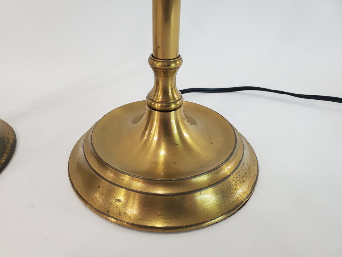 Pair Vintage Solid Brass Candlestick Buffet Lamps by Chapman