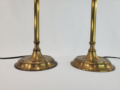 Pair Vintage Solid Brass Candlestick Buffet Lamps by Chapman