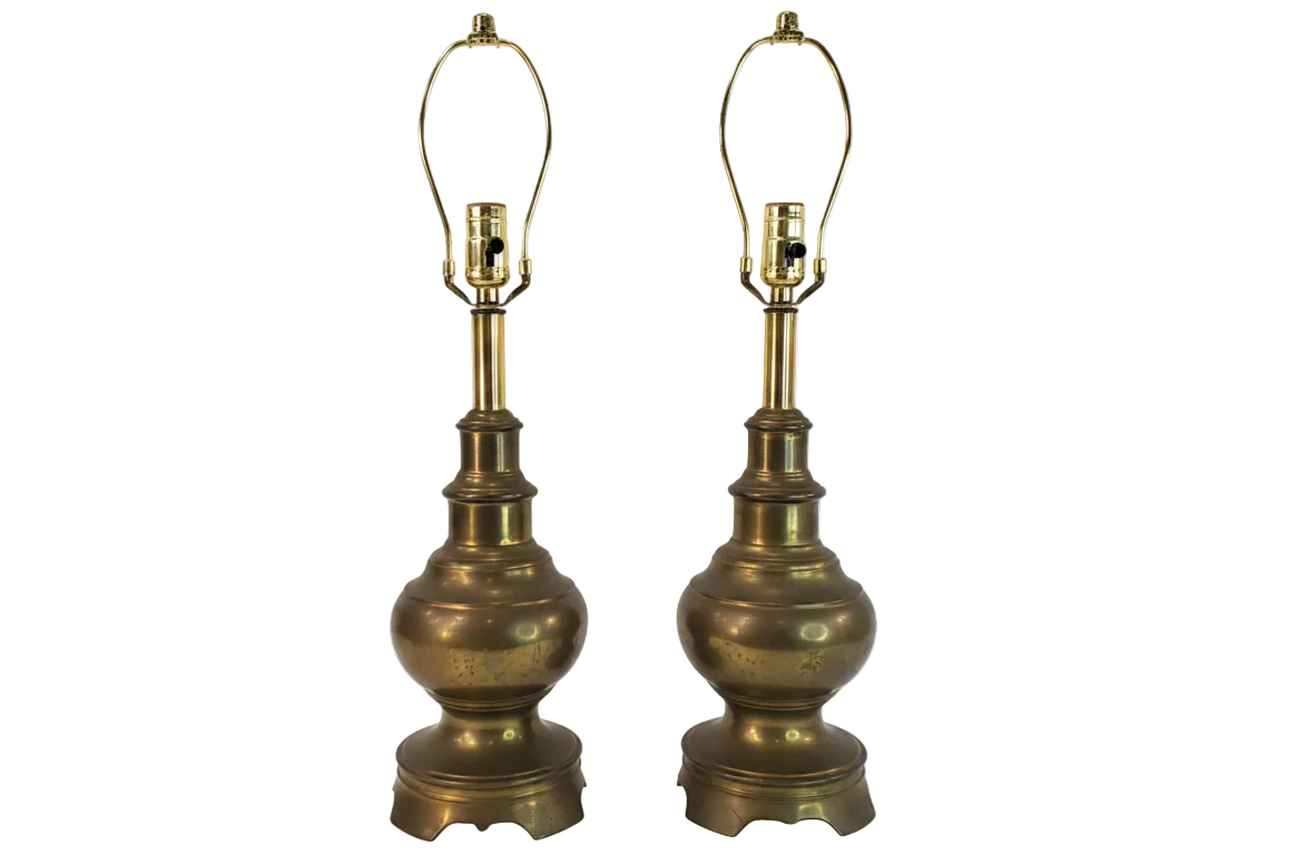 Pair Vintage Stiffel Brass Baluster Table Lamps 1960s