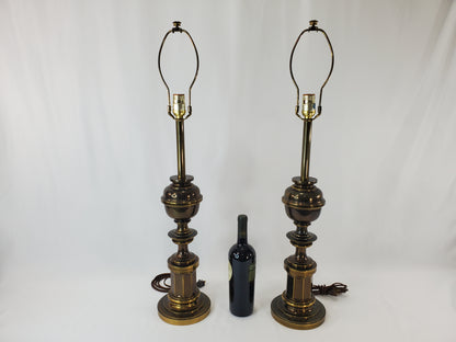 Pair Vintage Stiffel Brass Hollywood Regency Column and Baluster Table Lamps