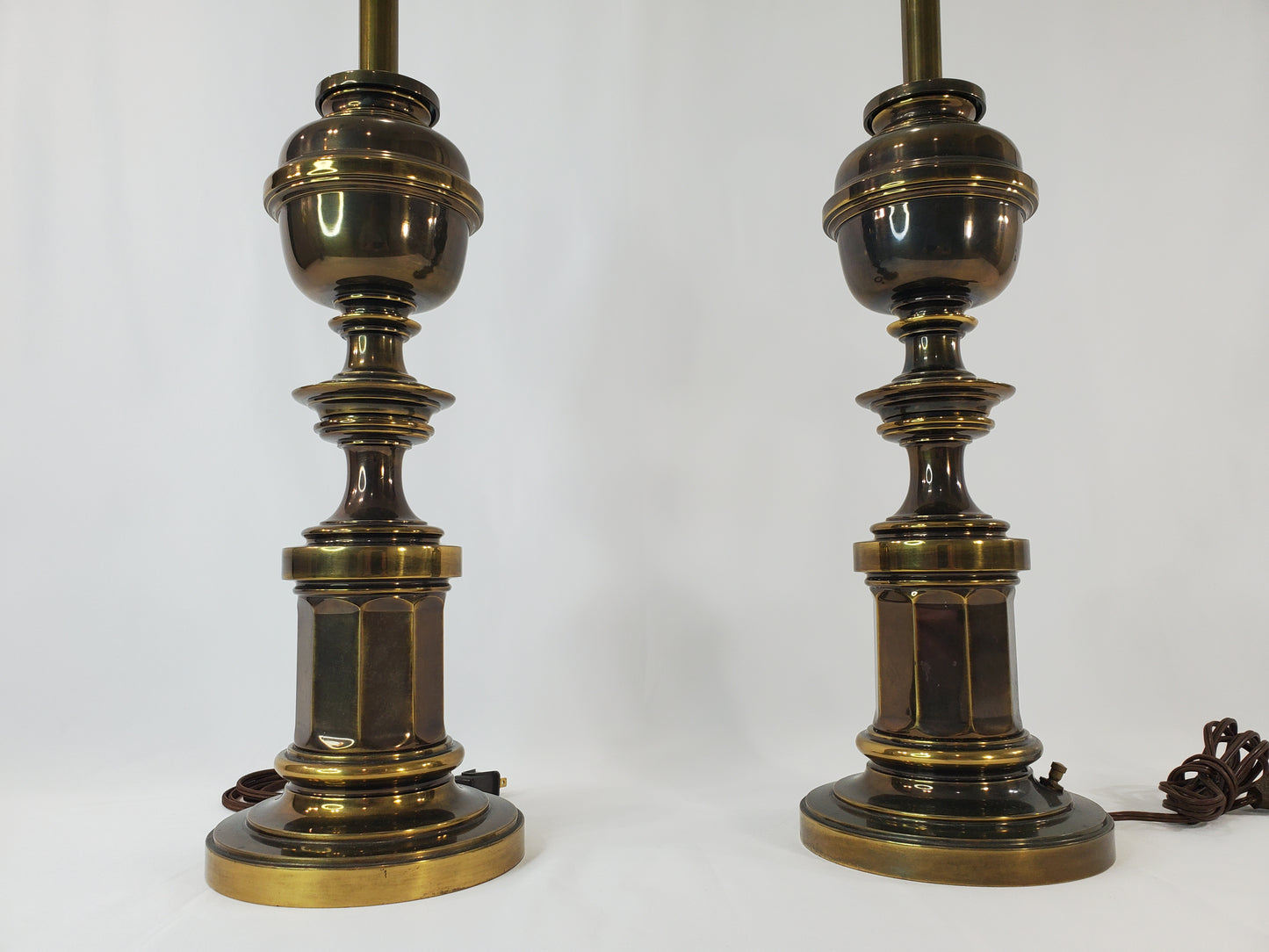 Pair Vintage Stiffel Brass Hollywood Regency Column and Baluster Table Lamps