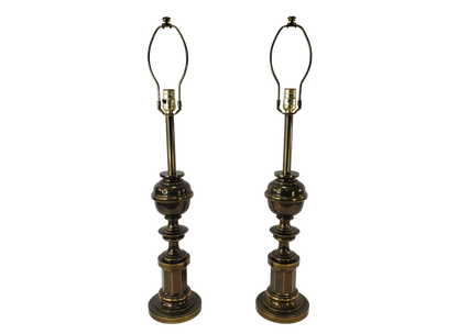 Pair Vintage Stiffel Brass Hollywood Regency Column and Baluster Table Lamps