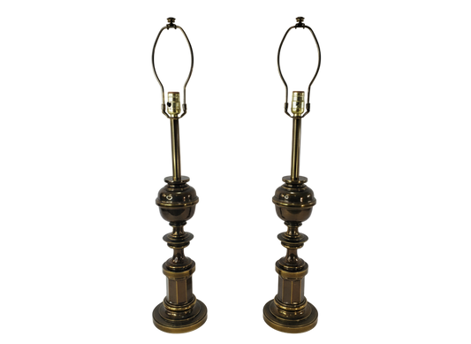 Pair Vintage Stiffel Brass Hollywood Regency Column and Baluster Table Lamps