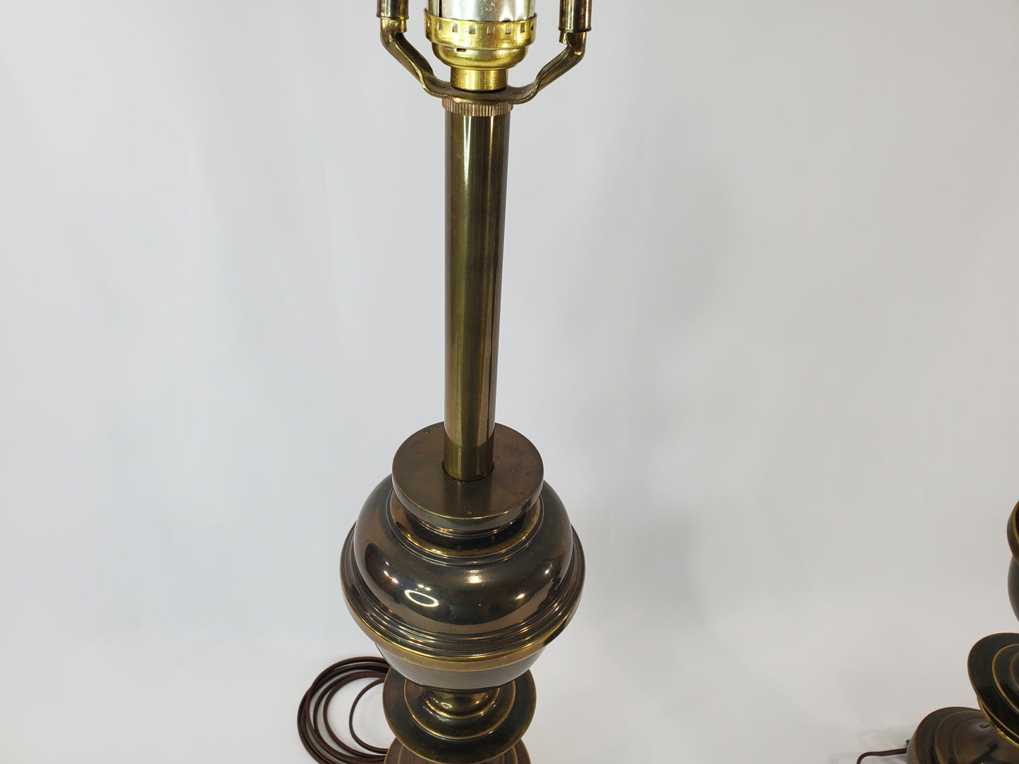 Pair Vintage Stiffel Brass Hollywood Regency Column and Baluster Table Lamps