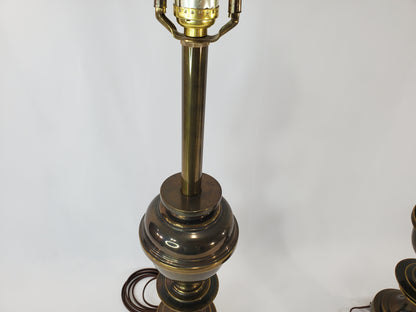 Pair Vintage Stiffel Brass Hollywood Regency Column and Baluster Table Lamps