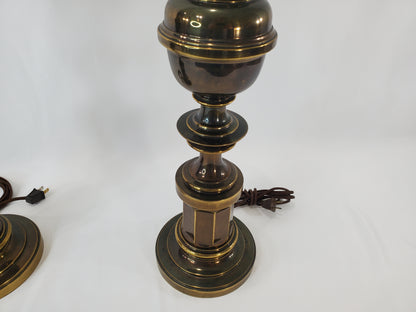 Pair Vintage Stiffel Brass Hollywood Regency Column and Baluster Table Lamps