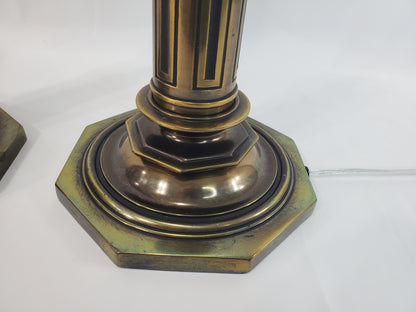 Pair Vintage Stiffel Torchiere Table Lamps Brass Wood - Rare Neoclassical Design