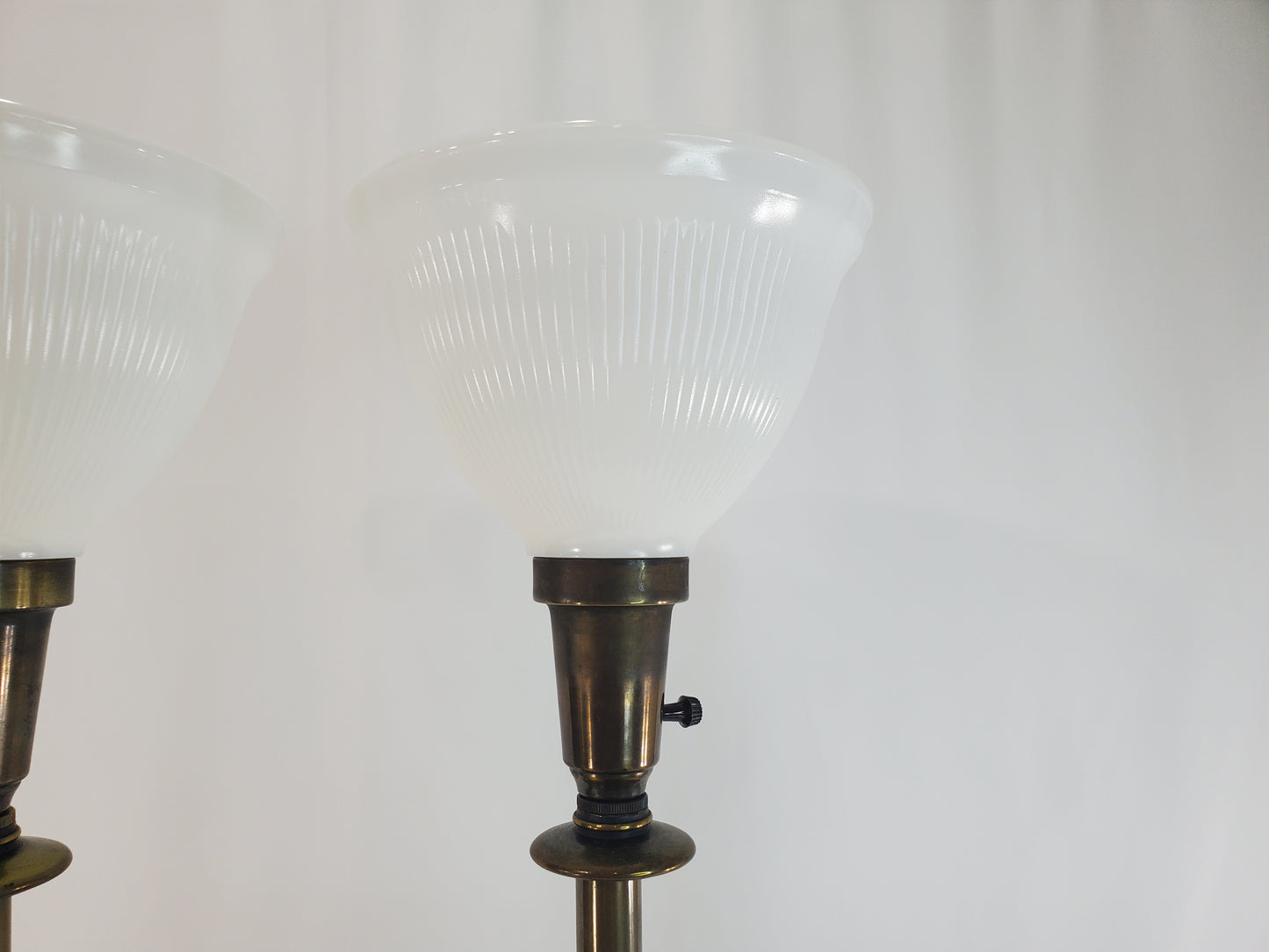Pair Vintage Stiffel Torchiere Table Lamps Brass Wood - Rare Neoclassical Design