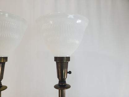 Pair Vintage Stiffel Torchiere Table Lamps Brass Wood - Rare Neoclassical Design