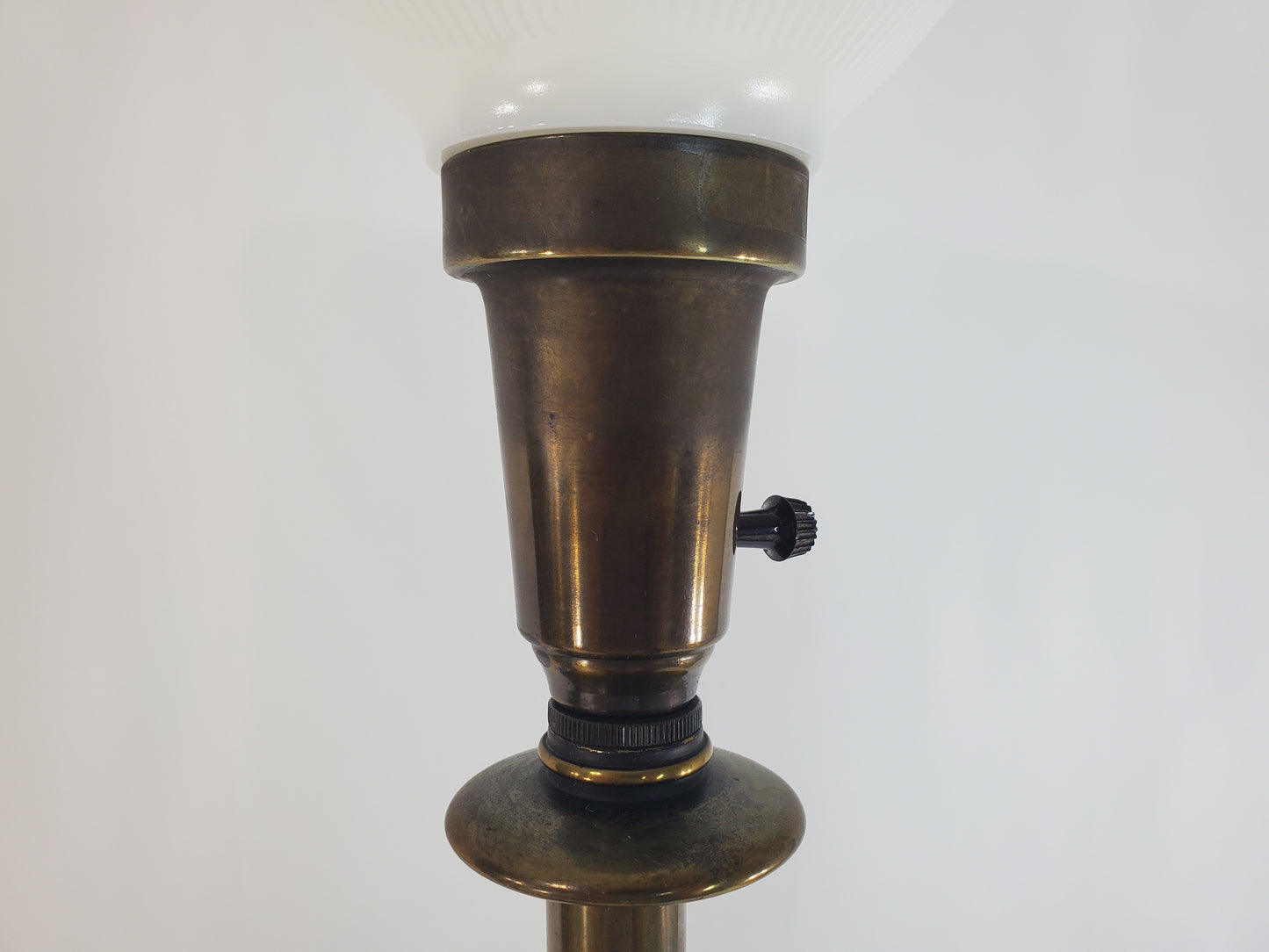 Pair Vintage Stiffel Torchiere Table Lamps Brass Wood - Rare Neoclassical Design