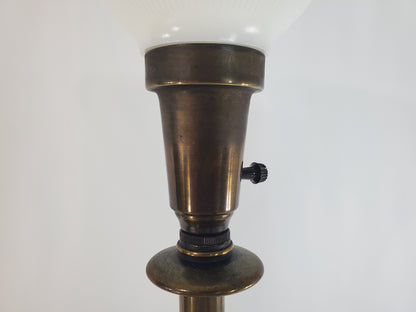 Pair Vintage Stiffel Torchiere Table Lamps Brass Wood - Rare Neoclassical Design