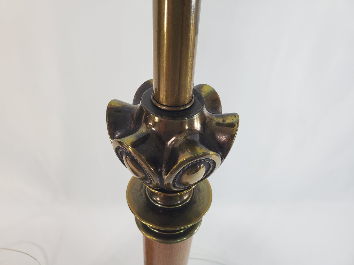 Pair Vintage Stiffel Torchiere Table Lamps Brass Wood - Rare Neoclassical Design