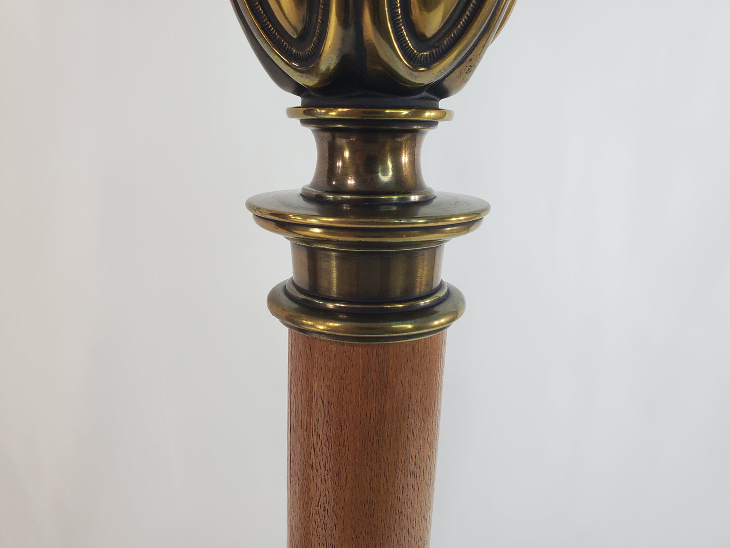 Pair Vintage Stiffel Torchiere Table Lamps Brass Wood - Rare Neoclassical Design