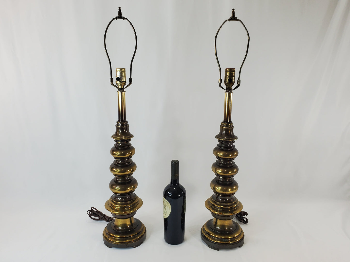 Pair of Vintage MCM Stacked Orb Brass Table Lamps