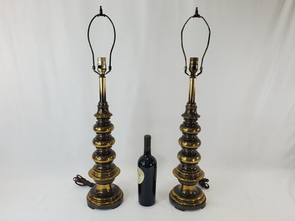 Pair of Vintage MCM Stacked Orb Brass Table Lamps