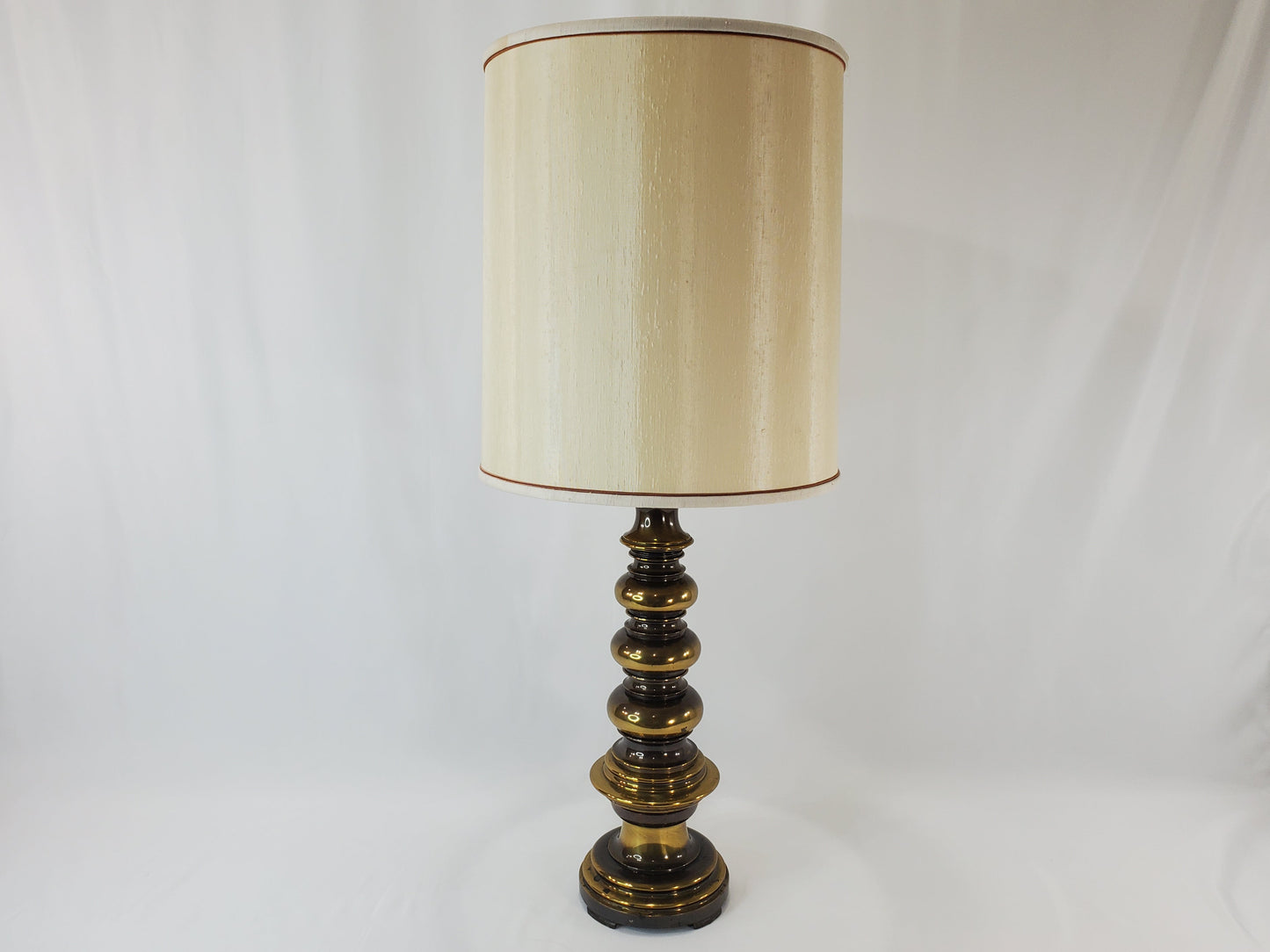 Pair of Vintage MCM Stacked Orb Brass Table Lamps