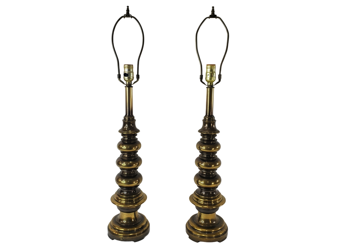 Pair of Vintage MCM Stacked Orb Brass Table Lamps