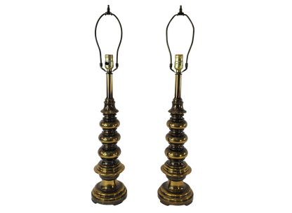 Pair of Vintage MCM Stacked Orb Brass Table Lamps