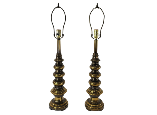 Pair of Vintage MCM Stacked Orb Brass Table Lamps