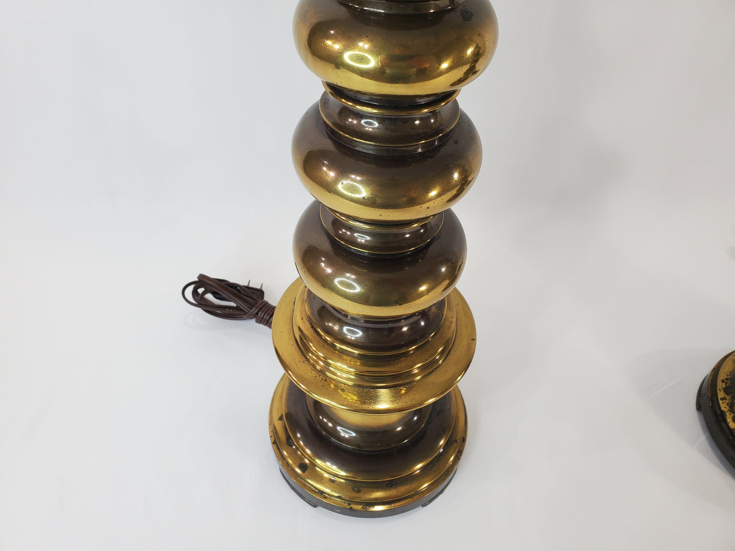 Pair of Vintage MCM Stacked Orb Brass Table Lamps