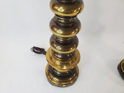 Pair of Vintage MCM Stacked Orb Brass Table Lamps