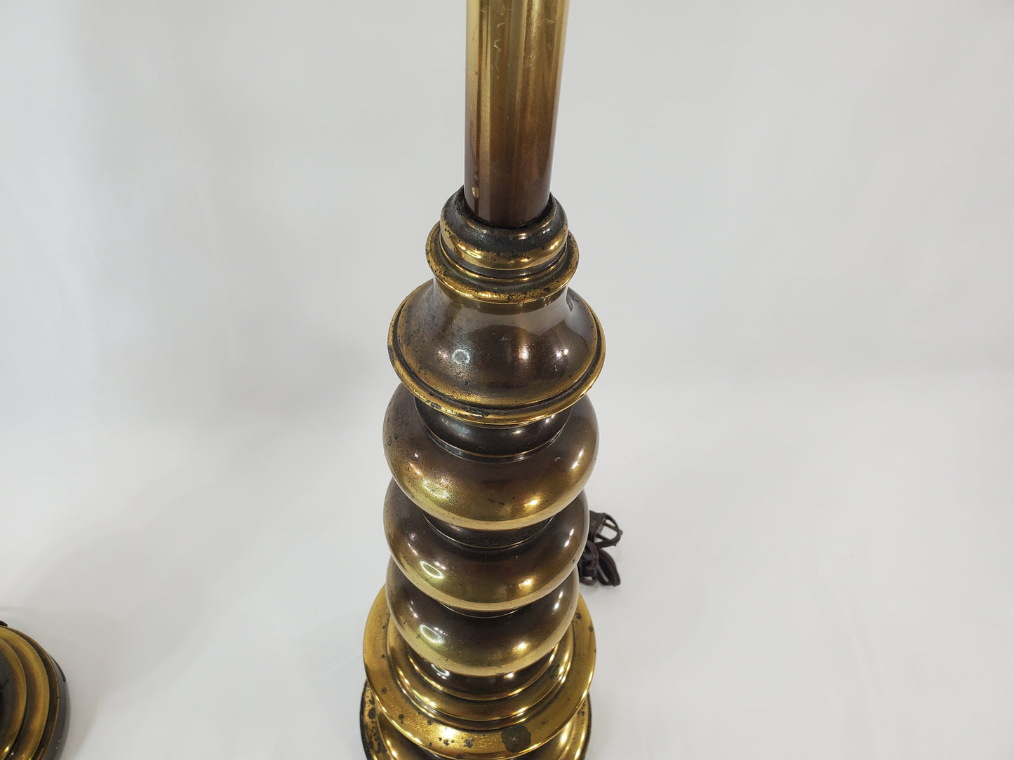 Pair of Vintage MCM Stacked Orb Brass Table Lamps
