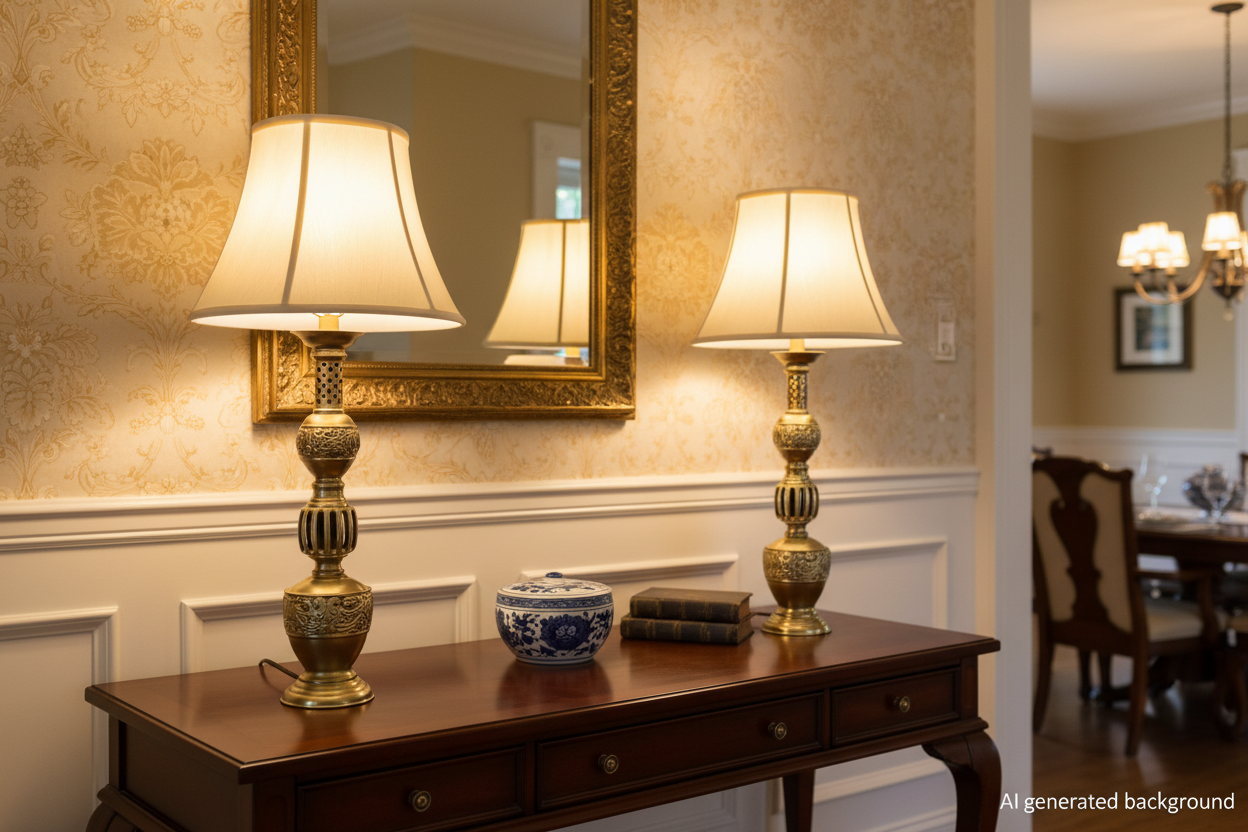 Petite Mid Century James Mont Style Chinoiserie Brass Lamp Pair