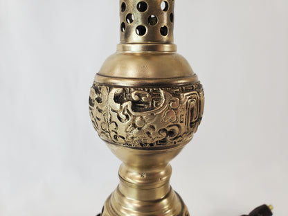 Petite Mid Century James Mont Style Chinoiserie Brass Lamp Pair