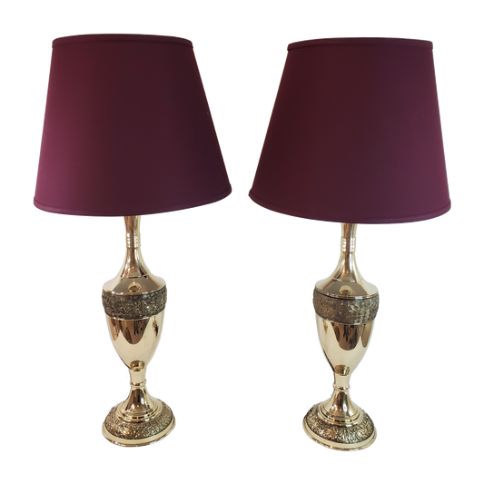 Rare James Mont Inspired Brass Urn Form Table Lamp Pair