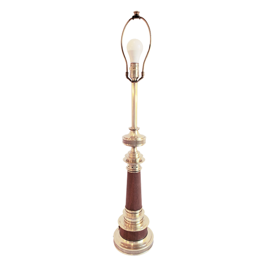 Stiffel Neo Classical Corinthian Column Brass Table Lamp Wood Accent