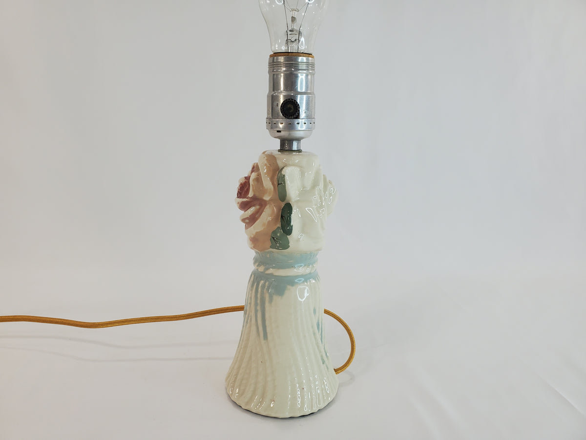 Vintage 1940s Ceramic Rose and Tassel Boudoir Lamp