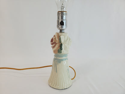 Vintage 1940s Ceramic Rose and Tassel Boudoir Lamp