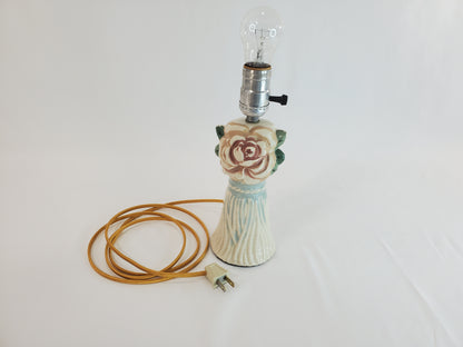 Vintage 1940s Ceramic Rose and Tassel Boudoir Lamp