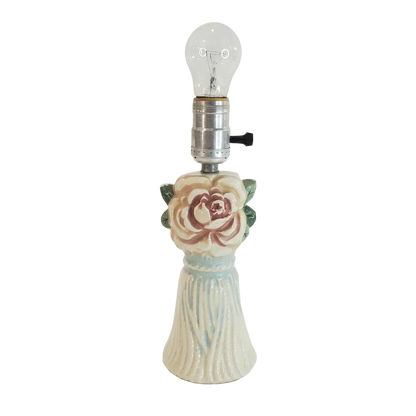 Vintage 1940s Ceramic Rose and Tassel Boudoir Lamp