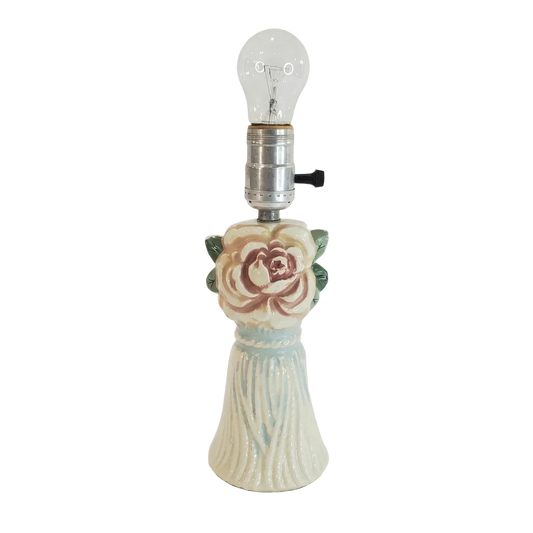 Vintage 1940s Ceramic Rose and Tassel Boudoir Lamp