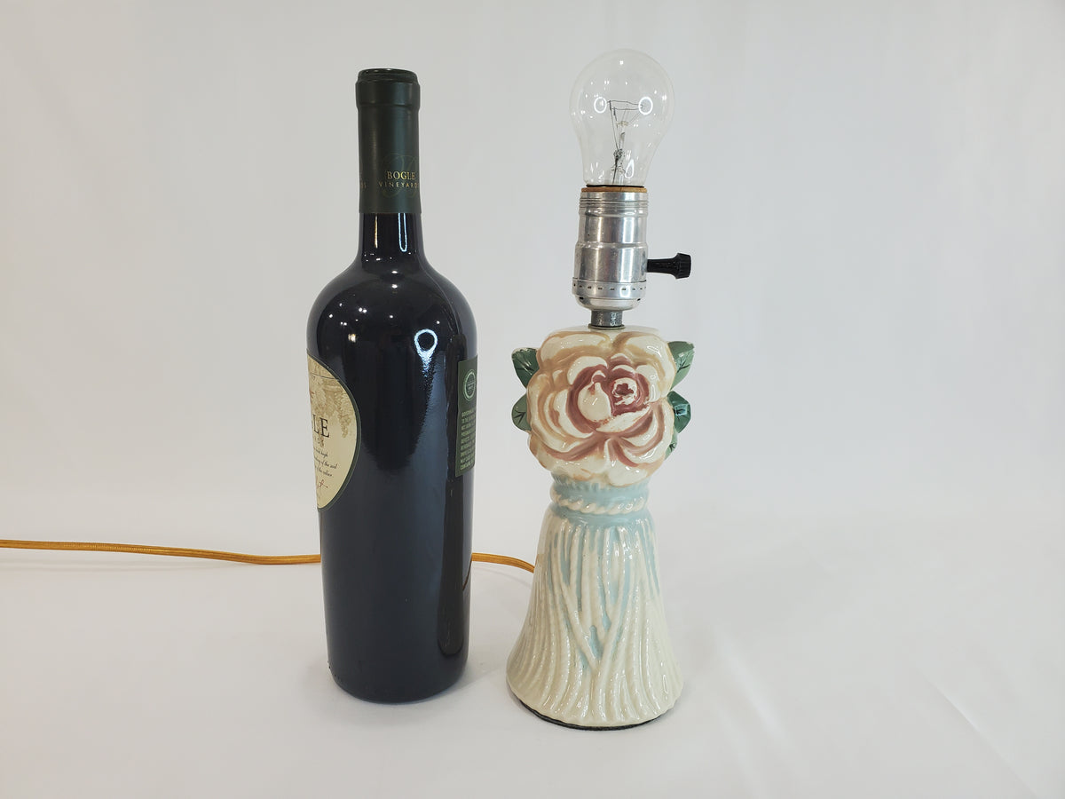 Vintage 1940s Ceramic Rose and Tassel Boudoir Lamp