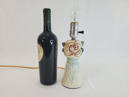 Vintage 1940s Ceramic Rose and Tassel Boudoir Lamp