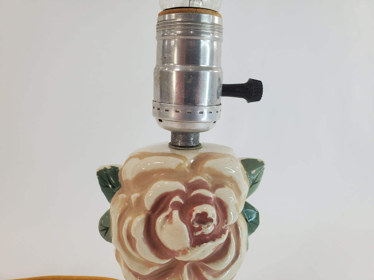 Vintage 1940s Ceramic Rose and Tassel Boudoir Lamp